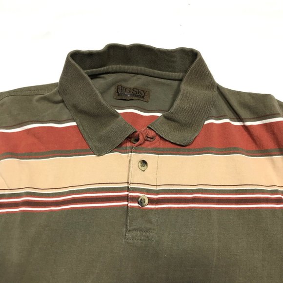 Big Sky Outfitters Retro Striped Short Sleeve Polo Shirt Mens Large - Picture 2 of 4